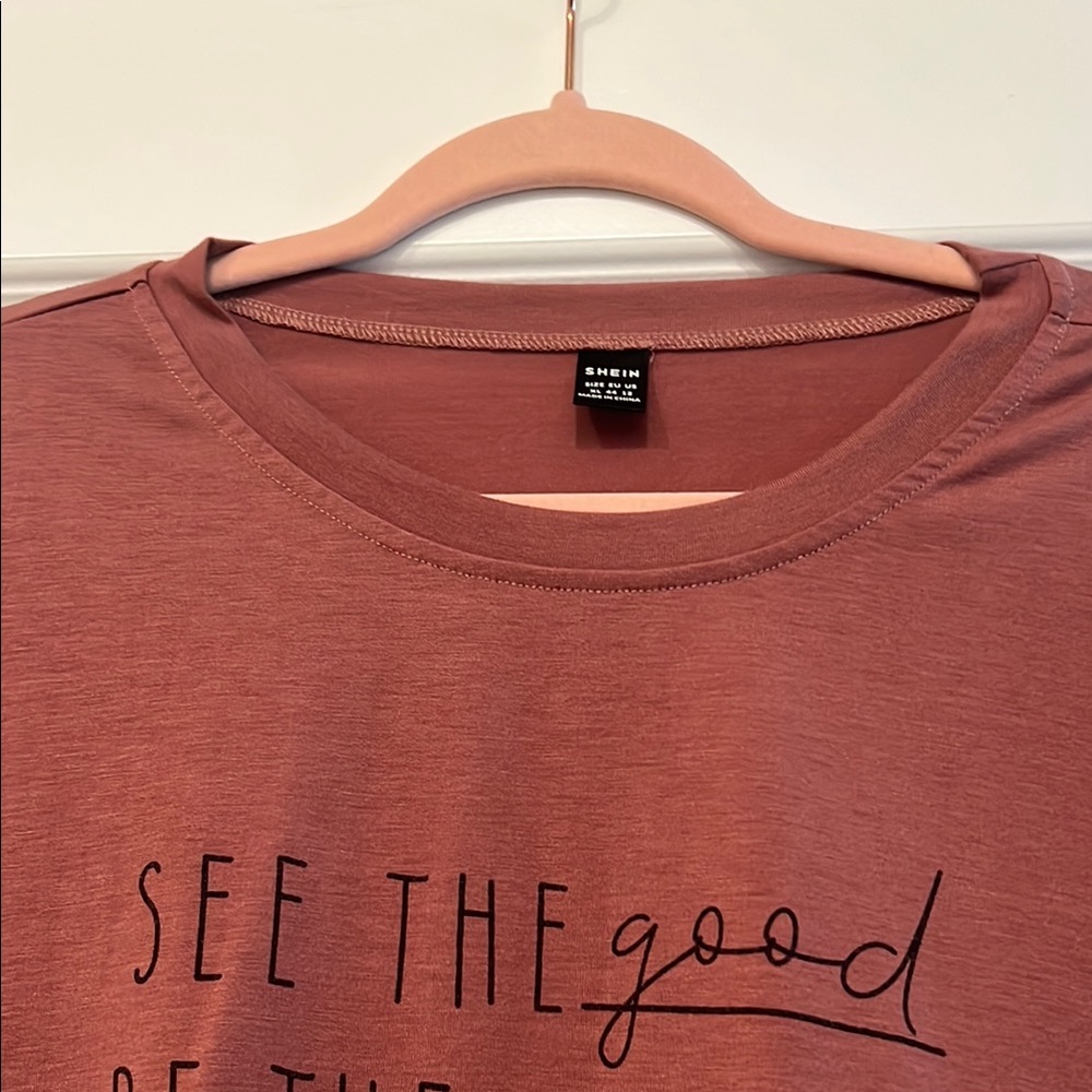 SHEIN Mauve Brown Short Sleeve T-Shirt Casual Style - Picture 4 of 7